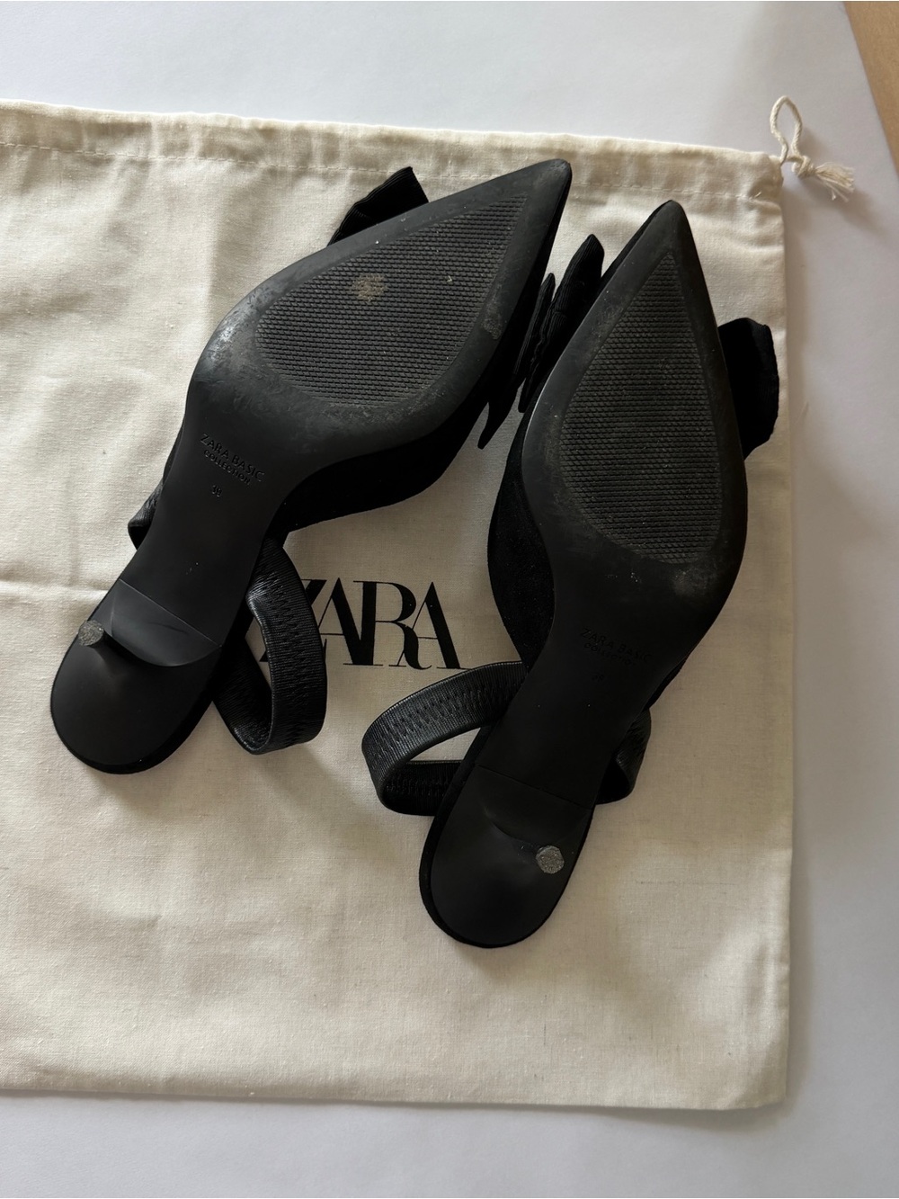 Zara Basic Black Slingback Pumps Bow Pointed Toe EU 39 US 8 - Picture 8 of 10